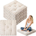Jerify Floor Pillow Cushions 22 x 22 Inch Round Square Large Meditation Floor Pillow for Classroom Adult Meditation Picnic Party Cushion for Seating Gift Christmas(Scalloped Edge,Ivory White,4 Pcs)
