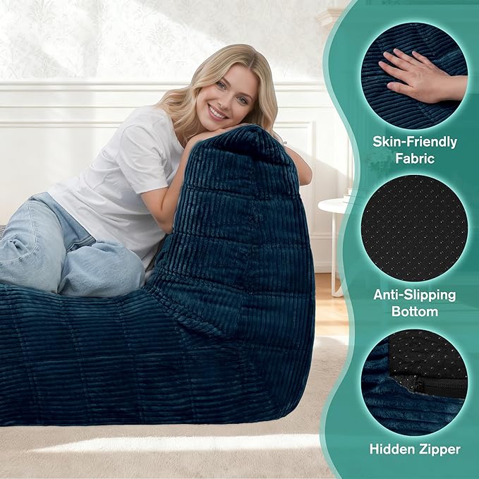 Bean Bag Chair,Giant Beanbag Chairs for Adults,Comfy Large Fireside Chair Lazy Sofa,Corduroy Bean Bag Lounger with Memory Foam Filled,Floor Sofa Couch for Home,Dorm,Living Room (Navy Blue)