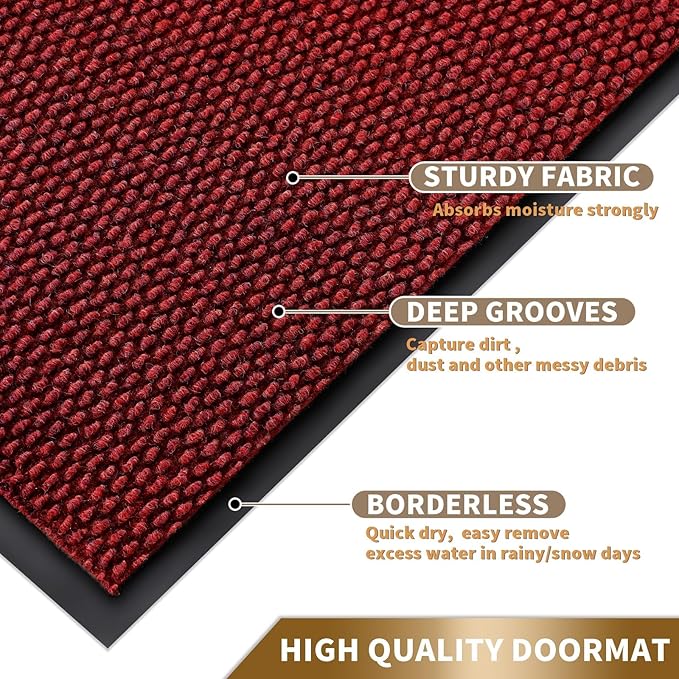 Yimobra Doormat Outdoor Indoor Entrance 47 x 24, All-Season All-Weather Front Door Mat, 100% Waterproof Welcome Matt for Floor Garage Outside Entry, Stain and Fade Resistant,Black Red