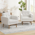 HUIMO Fabric Accent Chairs Set of 2, Button Tufted Living Room Chairs Easy to Install, Mid Century Modern Chair, Upholstered Arm Chair for Living Room Bedroom Study Office (White)
