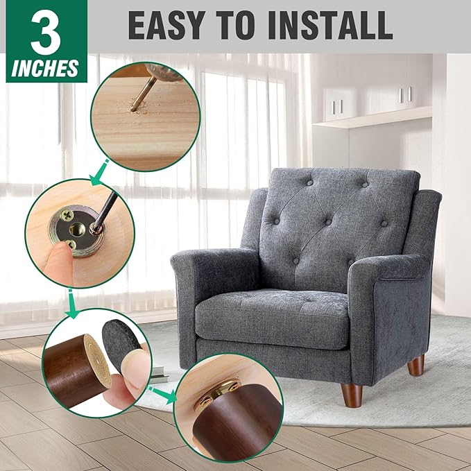 FoDau770 Brown Rubber Wood Furniture Legs 3 Inches, Slant Tapered Wood Feet Mid Century Sofa Legs Set of 4, 5/16" UNC Furniture Feet Replacement Parts for Cabinet Couch Dresser Chair Ottoman Table