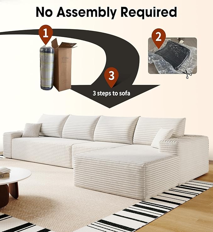 AUGOP 136" Sectional Couches for Living Room Modern Modular Sofa with L-Shape Couchs Upholstered Boneless Couch Deep Seat Sectional Couch with Chaise (White, Right Facing Chaise+3Seaters)