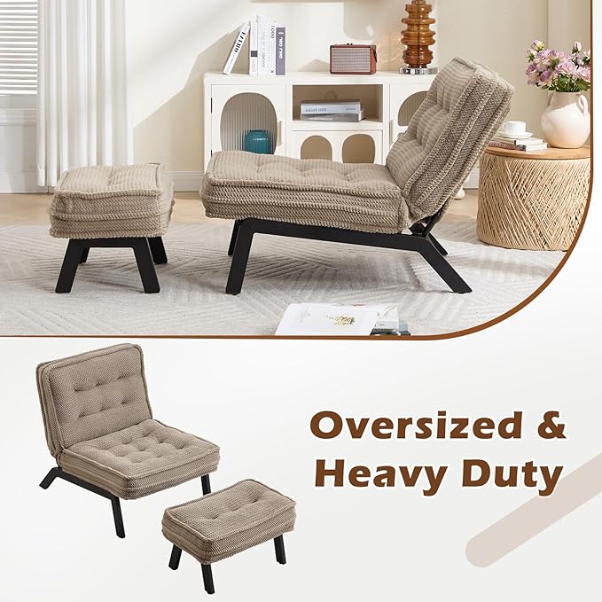 ANJ Accent Chair with Ottoman Adjustable Backrest, Living Room Chair Tufted Upholstered Lounge Chair with Footrest Set, Modern Chair Cozy Reclining Chair for Reading Room Bedroom