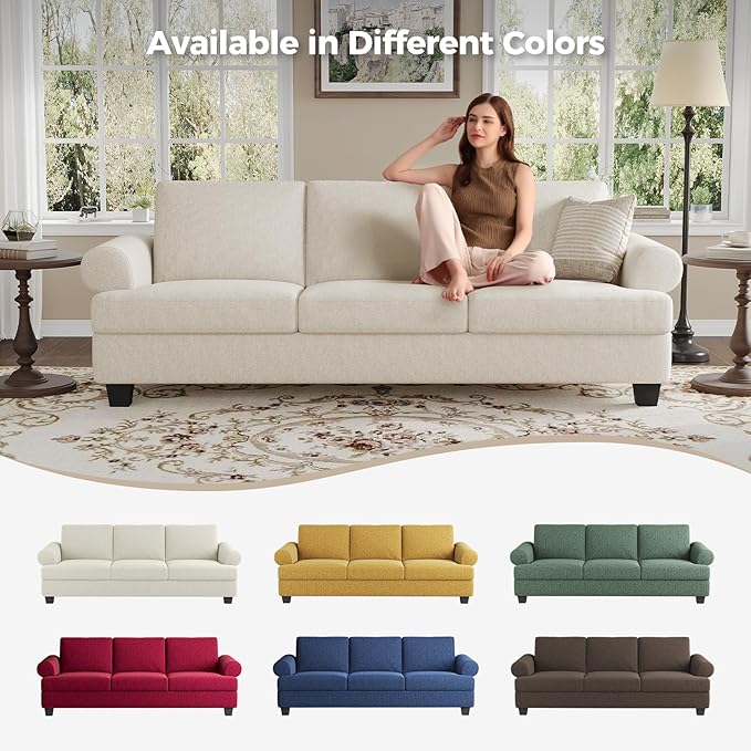 COPIAE 91 Inch Lawson Sofa with Extra Deep Seats Oversize, Mid-Century 3-Seat Sofa Couch, for Living Room, Apartment, Lounge, White