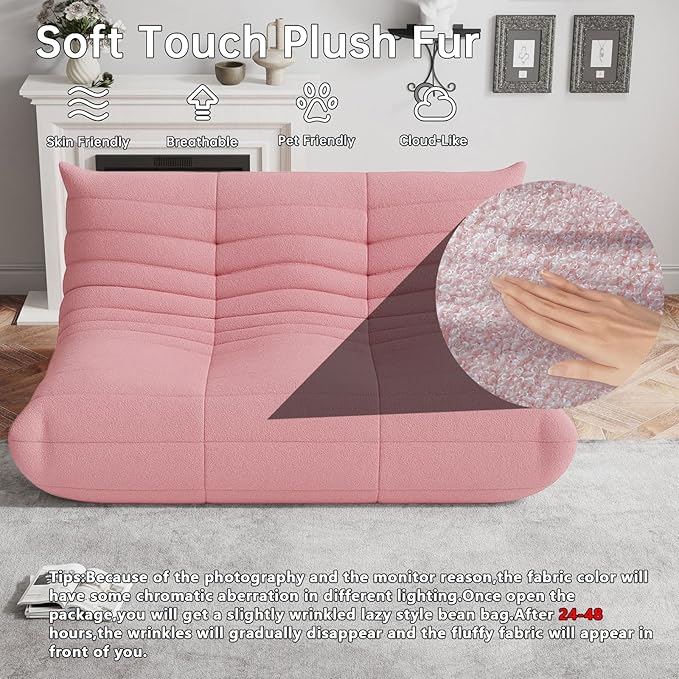 Bean Bag Chairs for Adults, Memory Foam Couch Loveseat Sofa Chair, Soft Teddy Material Cozy Comfy Reading Nook Chairs, Floor Chair for Living Room Bedroom Office(Pink)