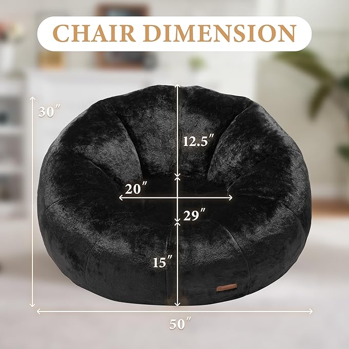 Hobestluk Bean Bag Chairs Large Bean Bag Couch for Adults Stuffed Sofa Chair Comfy Giant Bean Bag Chair with Spacious Design for Reading, Playing or Relaxing (Black)