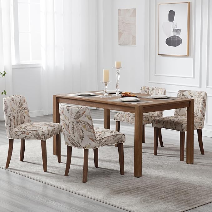 chairus Farmhouse Dining Chairs Set of 2, Upholstered Comfy Dining Room Chairs Linen Fabric Walnut Brown Wood Kitchen Chairs for Dining Table, Living Room, Kitchen, Floral Pattern