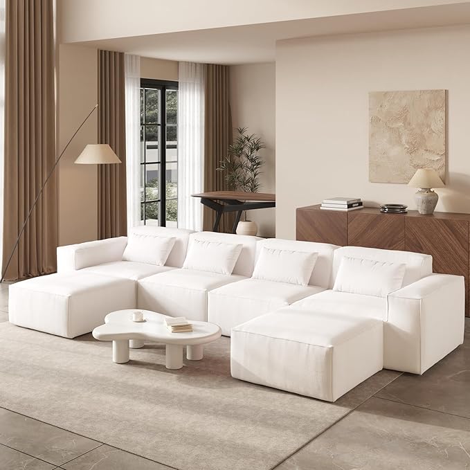 JACH U-Shaped Cloud Sectional Couch, 149" Huge Plus Modular Sofa, Modern Comfy Sectional Couches with Reversible Chaise Ottoman, Sofas Furniture for Living Room, Office, Apartment, Beige