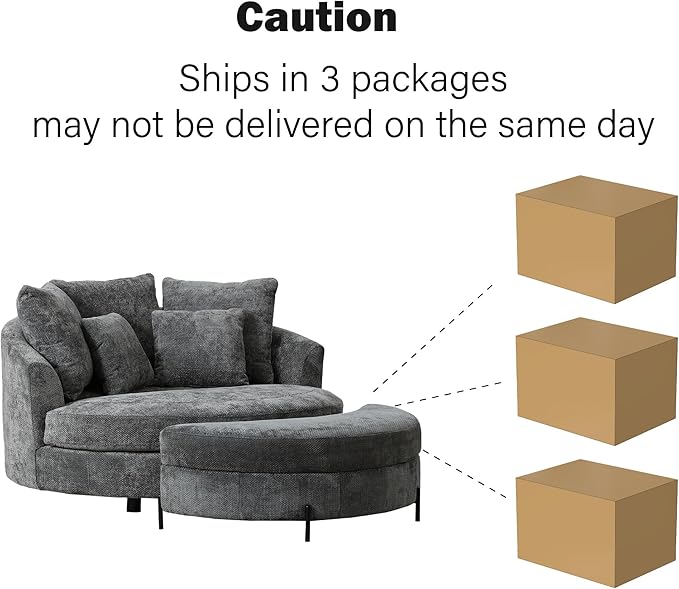 Chifee & Vingol 59.8" W Oversized Accent Barrel Chair Round Chair with Ottoman & Movable Wheels,Charcoal