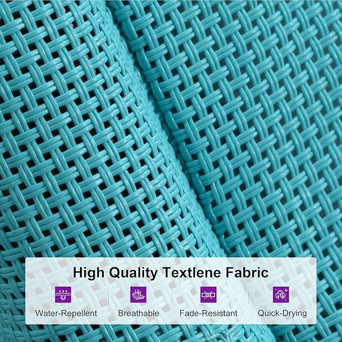 PURPLE LEAF Patio Lounge Chair Set Outdoor Chaise Lounger Aluminum Frame with 2 Side Table and Wheels for Pool Outside Sunbathing Tanning Recliner Including Pillows Turquoise Blue