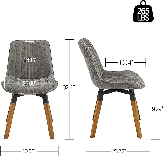 Art Leon Swivel Dining Chairs - Mid Century Modern Kitchen Dining Room Chairs, Upholstered Faux Leather Armless Side Chairs with Wood Legs