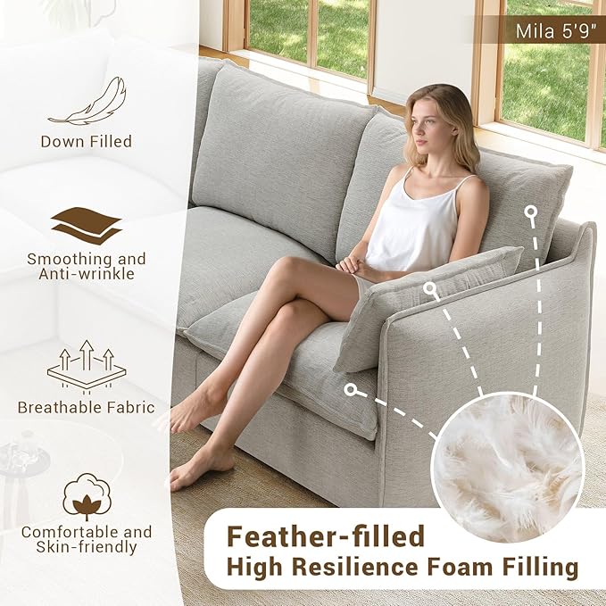 Forest aesthetics Cloud Modular Sectional,Ottoman Waterproof High Backrest Sectional Sofas,Down Filled Modular Couch with Removable Washable Cover for Living Room,Light Gray