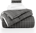 Bare Home Bed-in-A-Bag 7 Piece Comforter & Sheet Set - Queen - Goose Down Alternative - Ultra-Soft 1800 Premium Bedding Set (Queen, Grid - Grey/White Comforter Set, White Sheet Set)