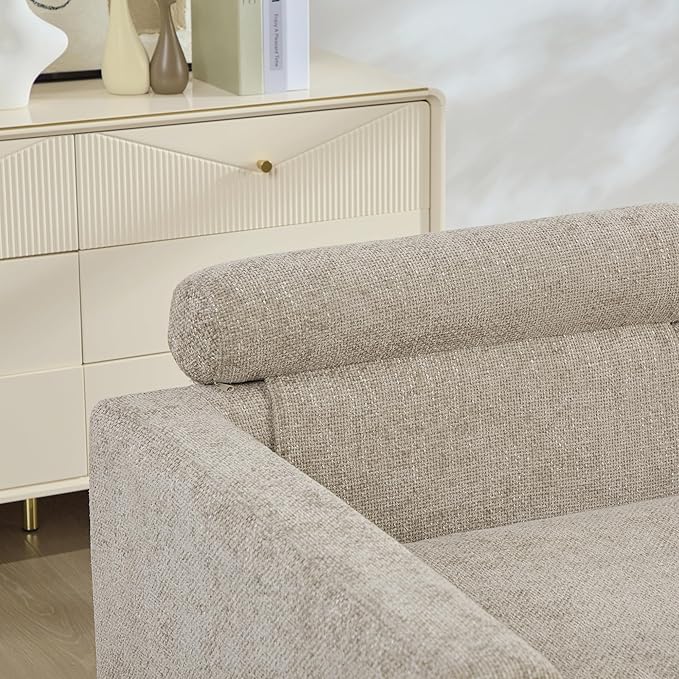 KEIKI 60" Chaise Lounge Chair Indoor, Modern Deep Seat Sofa Bed, Corduroy Couch with Cushions, Single Sleeper Chair for Living Room, Bedroom, Apartments, Taupe (Right Side)