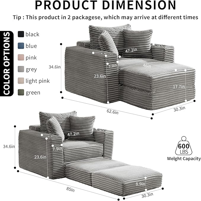 Boneless Chaise Lounge Chair Indoor, All-Foam Convertible Lounge Chair with No Frame, Wide Reclining Floor Lounger for Reading, Napping & Relaxation, No Assembly Needed (Grey)