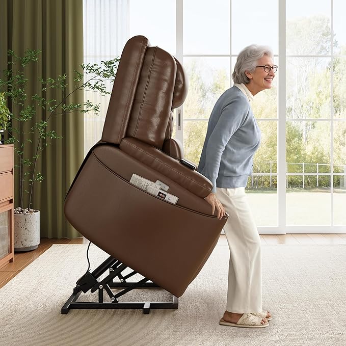 Power Lift Recliner Chair, Easy Lift Assist for Elderly, 3-Position Recline, Storage Pockets & Cup Holders, USB Charging Ports, Remote Control Operation, Living Room or Bedroom Comfort, Brown