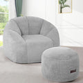 HABUTWAY Bean Bag Chair, Oversized Shell-Shaped Bean Bag Couch with Ottoman, Giant Beanbag Chair for Adults and Kids, Comfy Bean Bag Sofa & Footstool, Large Floor Sofa for Living Room Bedroom, Grey