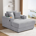 DAMAIFROM Oversized Chaise Lounge Chair Indoor with USB, Cup Holder & Ottoman, Firm Solid Wood Frame with Long Service Life Corduroy Oversized Lounge Reading Chair for Study Room - Grey