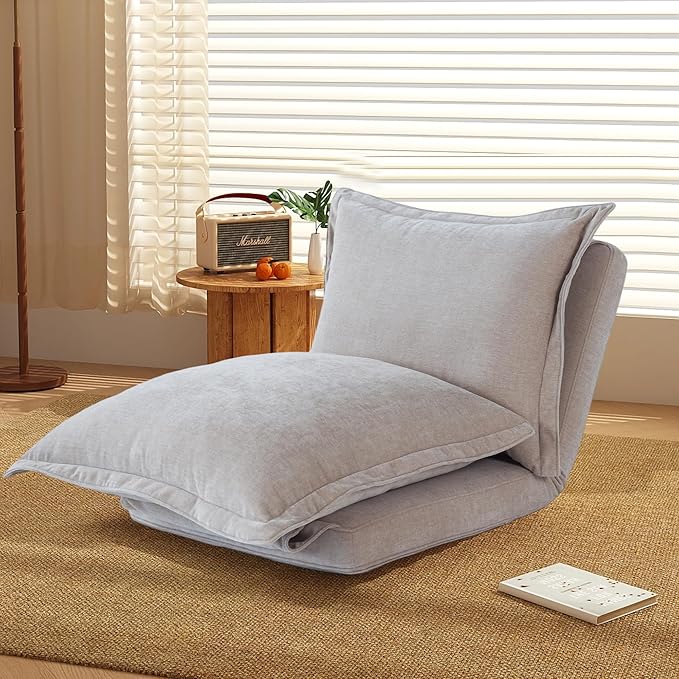 CHARMMA Convertible Flip Chair: Floor SofaBed with Adjustable Backrest andPillows, Beige, 31lbs