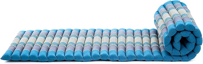 Leewadee - Foldable Floor Mattress - Japanese Roll Up Futon -Trifold Tatami Mat- Guest Floor Bed - Camping Mattress - Thai Massage Mat, Kapok Filled, 75 x 20 inches, Light Blue
