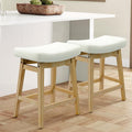 RNKSFX Counter Height Bar Stools Set of 2 for Kitchen Counter Backless Farmhouse Kitchen Island Barstools with Upholstered Faux Leather Saddle Seat and Solid Wood Legs Modern 24 inch Bar Chairs, White