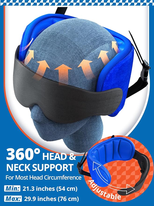 SARISUN Travel Pillow Airplane Foot Hammock Set, Airplane Pillows with 3D Eye Mask for Sleeping, 360° Support Plane Head Strap, Long Flights Essentials, Stop Bobblehead and Travel Foot Rest Leg Relief