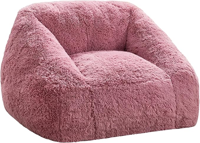 Hobestluk Bean Bag Chairs for Adults Giant Bean Bag Chair with Memory Foam Filling, Adult Beanbag for Bedroom, Living Room (Pink Plush)