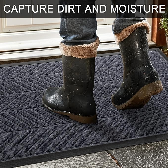 XADP Front Door Mat 29.5"x17" Indoors Outdoors Welcome Mats, Waterproof Non-Slip Rubber Backing Heavy Duty Doormat Outside Entrance, Low Profile Entryway Rugs Floor Mat for Patio, Pattern A Grey