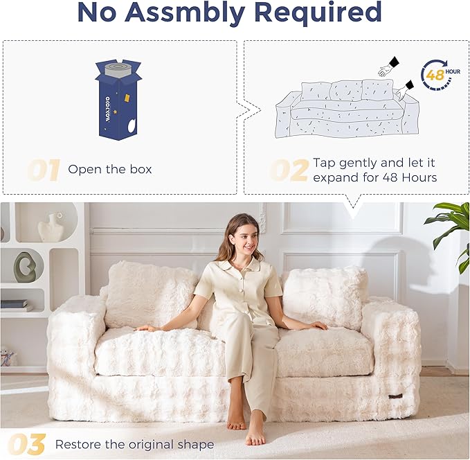 MAXYOYO 3-Seater Boneless Sofa Couch, Modern Bubbled Sofa for Living Room, Soft Bean Bag Chair High-Density Foam Couch with Pillows, No Assembly Required