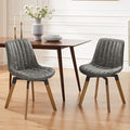 Art Leon Swivel Dining Chairs Set of 2, Mid Century Modern Kitchen Dining Room Chairs, Upholstered Faux Leather Armless Side Chair with Wood Legs for Living Room Bedroom, Gray