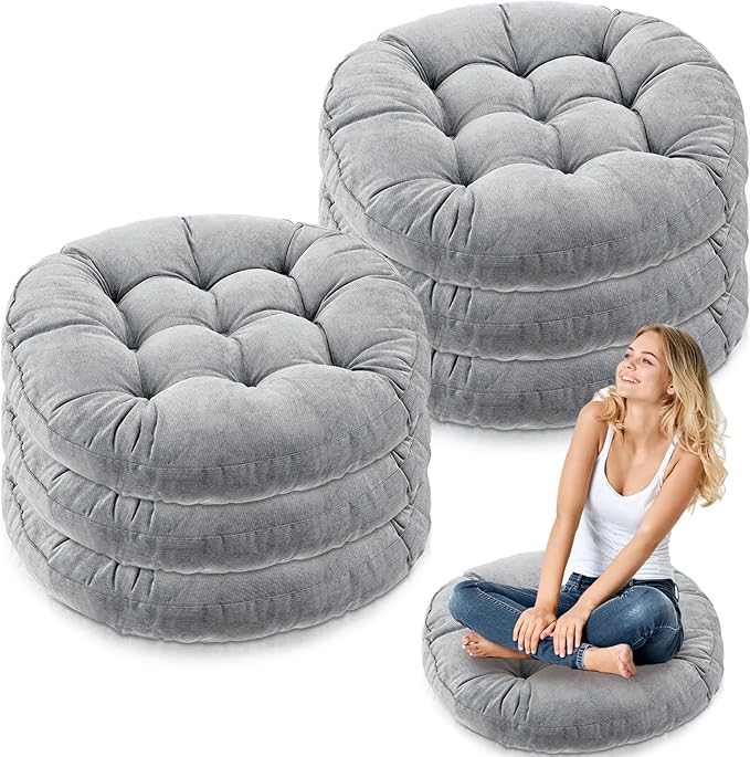 Jerify Floor Pillow Cushions 22 x 22 Inch Round Square Large Meditation Floor Pillow for Classroom Adult Meditation Picnic Party Cushion for Seating Gift Christmas(Round,Light Gray,6 Pcs)