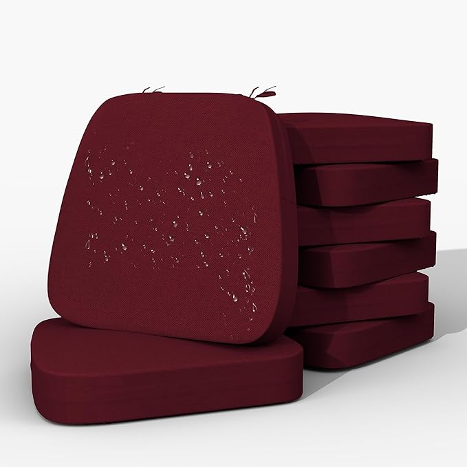 17'' x 16'' x 2.5"Thick Chair Cushions for Dining Chairs, 8 Pack WaterProof Easy Clean Kitchen Chair Pads with Ties and Non-Slip Backing - 30D High Elastic Foam Soft Kitchen Chair Cushions