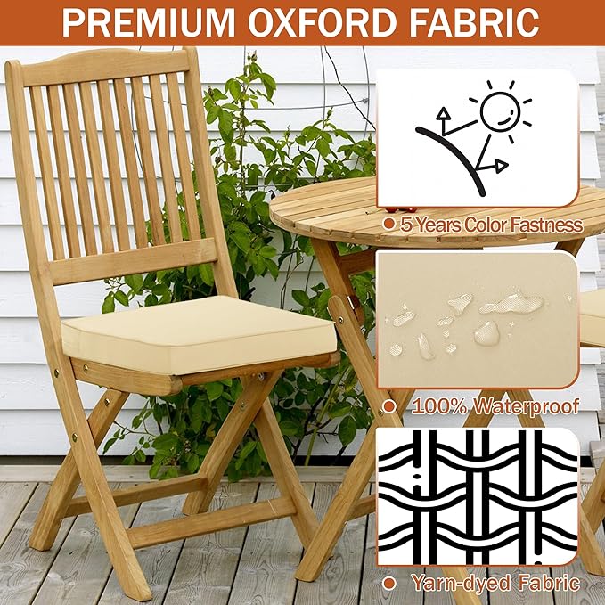 Outdoor Chair Cushions 18.5x16 Inch Waterproof Patio Chair Cushions with Tie 5 Year Color Fastness Thick Outdoor Seat Cushion for Patio Furniture Beige Set of 4
