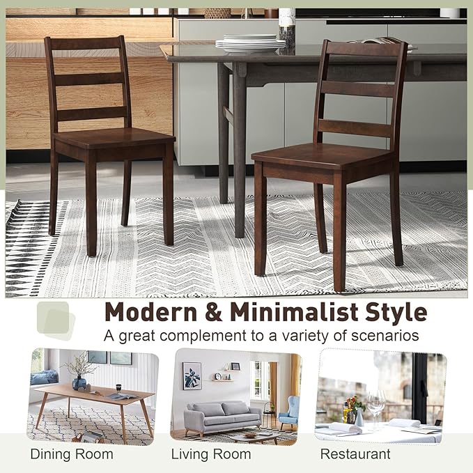 Giantex Wood Dining Chairs Set of 4 Walnut- Wooden Armless Kitchen Chairs with Solid Rubber Wood Legs, Non-Slip Foot Pads, Max Load 400 Lbs, Farmhouse Style High Ladder Back Dining Room Chairs