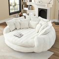 81" Oversized Bean Bag Chair Boneless Round Chaise Lounge Comfy Chenille Reading Chair Fluffy Plush Sofa Bed Large Deep Seat Circle Cloud Couch for Living Room, Bedroom, Apartment, Beige