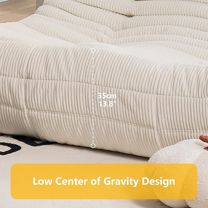 N&V Fireside Loveseat, Mid Century Armless Twin Size Floor Sofa, Soft Premium Corduroy Floor Lounge Chair, Foam Sofa Accent Chair for Living Room Bedroom and Office, Harbour Grey