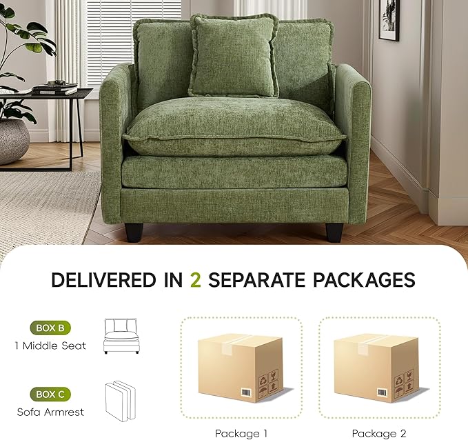 UMBFUN Cloud Couch Accent Chair, Oversized Comfy Modular Sofa with Deep Seat Cushions, Chenille Upholstered Lounge Chair for Living Room & Bedroom, Green