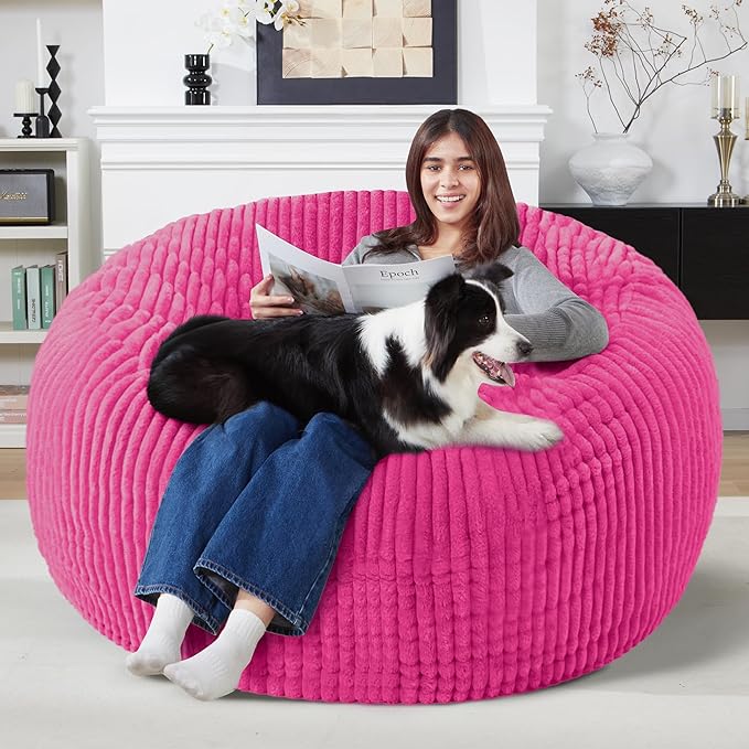 Homguava 5 FT Bean Bag Chair,5' Big Bean Bag,Giant Bean Bag Chairs for Adults with Memory Foam Filled,Comfy Large Beanbag Chairs Soft Bean Bag Sofa with Dutch Corded Plush Cover-Pink