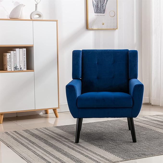 OO BY ORANGE ONLINE Velvet Accent Chair, Mid-Century Modern Tufted Armchair for Living Room, Bedroom & Office (Royal Blue)
