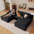 107" Cloud Sectional Couch with U-Shaped Chaise,Corduroy Viral Boneless Sofa with Ottoman,Memory Foam Couches in a Box with Deep Seat for Living Room,No Assembly Required (Black,Left-Facing Chaise)