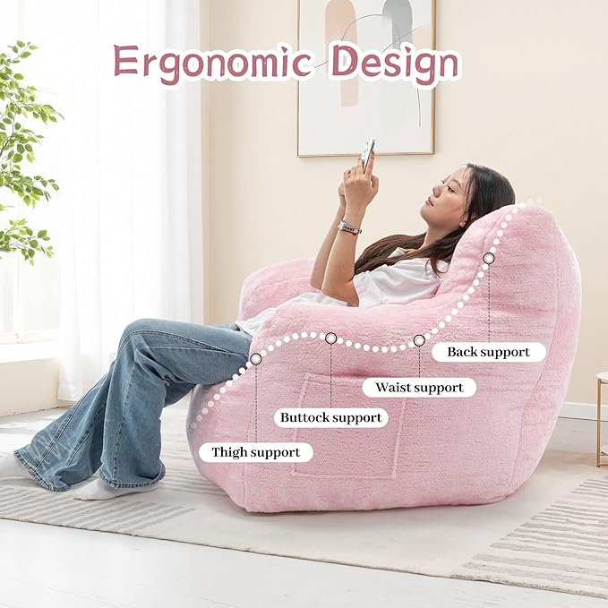 Bean Bag Chair for Adults and Kids, Small Comfy Beanbag Lounge Floor Sofa Reading Chair with Armrests, Mini Cloud Sofa for Living Room, Bedroom and Game Rooms, Plush Chair with Memory Foam