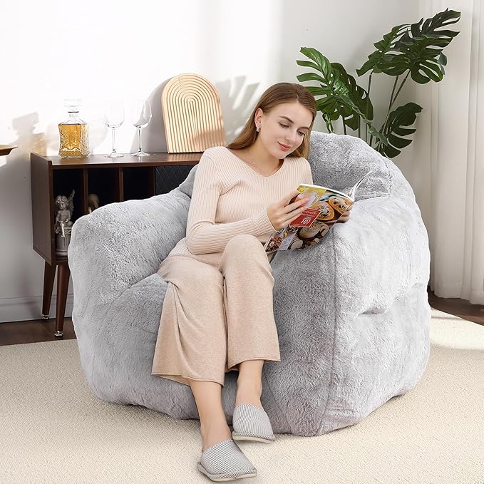 51" Big Bean Bag Chair BeanBag Chairs with Armrests for Adults Kids, Oversized Comfy Chair with Filler Included, Soft Cozy Beanbag Couch Floor Sofa Chair for Living Room Bedroom,Dorm,Grey