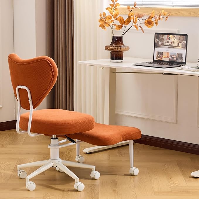 Meditation Chair with Lumbar Support, Ergonomic Floor Sitting Chair Adjustable Height, Cross Legged Chair for Office, Yoga & Mindfulness, Cushioned Seat with Wheels (Orange)