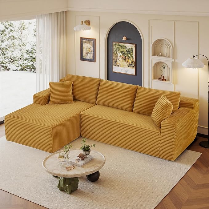 105" Sectional Couches for Living Room Cloud Couch Sofa with L-Shape Upholstered Boneless Couchs Modern Modular Sectional Couch with Chaise (Yellow, 105" W+Left Facing Chaise+2Seaters)