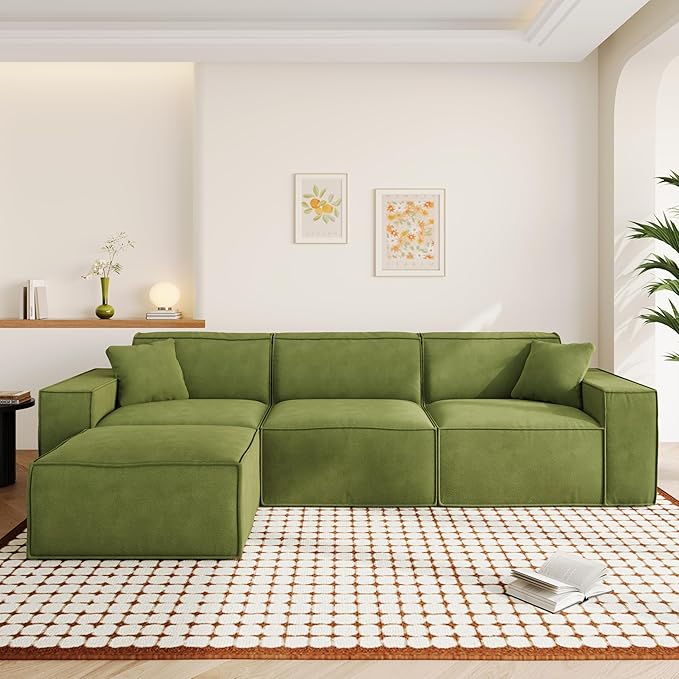 110"Cloud Sectional Couch, Chenille Boneless Couch L Shaped with Deep Seats & Wide Armrests, Convertible Modular Sectional Sofa Memory Foam Compression Floor Sofa for Living Room, No Assembly Required