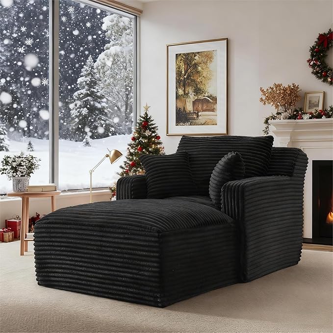 VEPXXP 65.4" Chaise Lounge Chair Indoor, Oversized Boneless Chaise Lounge Comfy Sleeper Sofa Bed with 3 Pillows, Corduroy Cloud Reading Chair for Living Room No Assembly Required