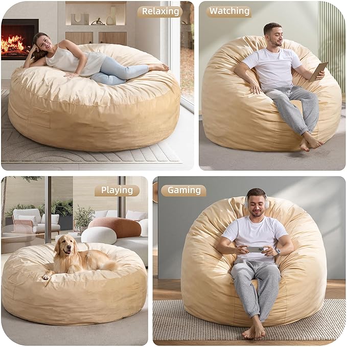 Hobestluk Bean Bag Chair 6Ft Giant Bean Bag Chairs for Adults Large Bean Chairs with Removable Cover,Big BeanBag Chairs for Living Room, Bedroom