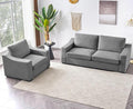 ELUCHANG Modular Sectional Couch Set, 47" Oversize Accent Chair and 85" Modern Loveseat Sofa Deep Couch for Apartment, Living Room, Bedroom, Linen, Grey
