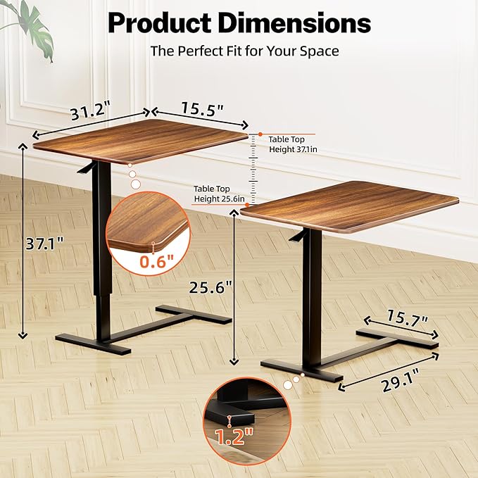 Adjustable Overbed Bedside Table with Wheels(31.2" W), Hospital Bed Table Over The Bed, Mobile Standing Desk Rolling Computer Cart, Laptop Desk with Hidden Casters