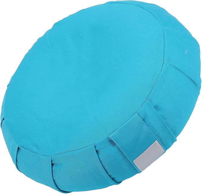 Ymiko Buckwheat Hull Meditation Pillow with Cotton Cover, Yoga Sitting Cushion for Floor Use, Kneeling Support with Carry Handle (Blue)